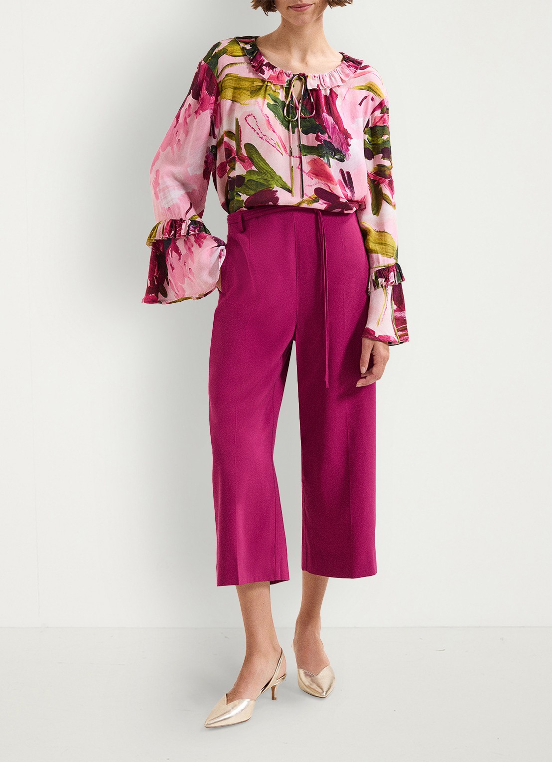 Phase Eight Aubrietta high waist loose fit culotte met strikceintuur - voorkant 6 donkerroze