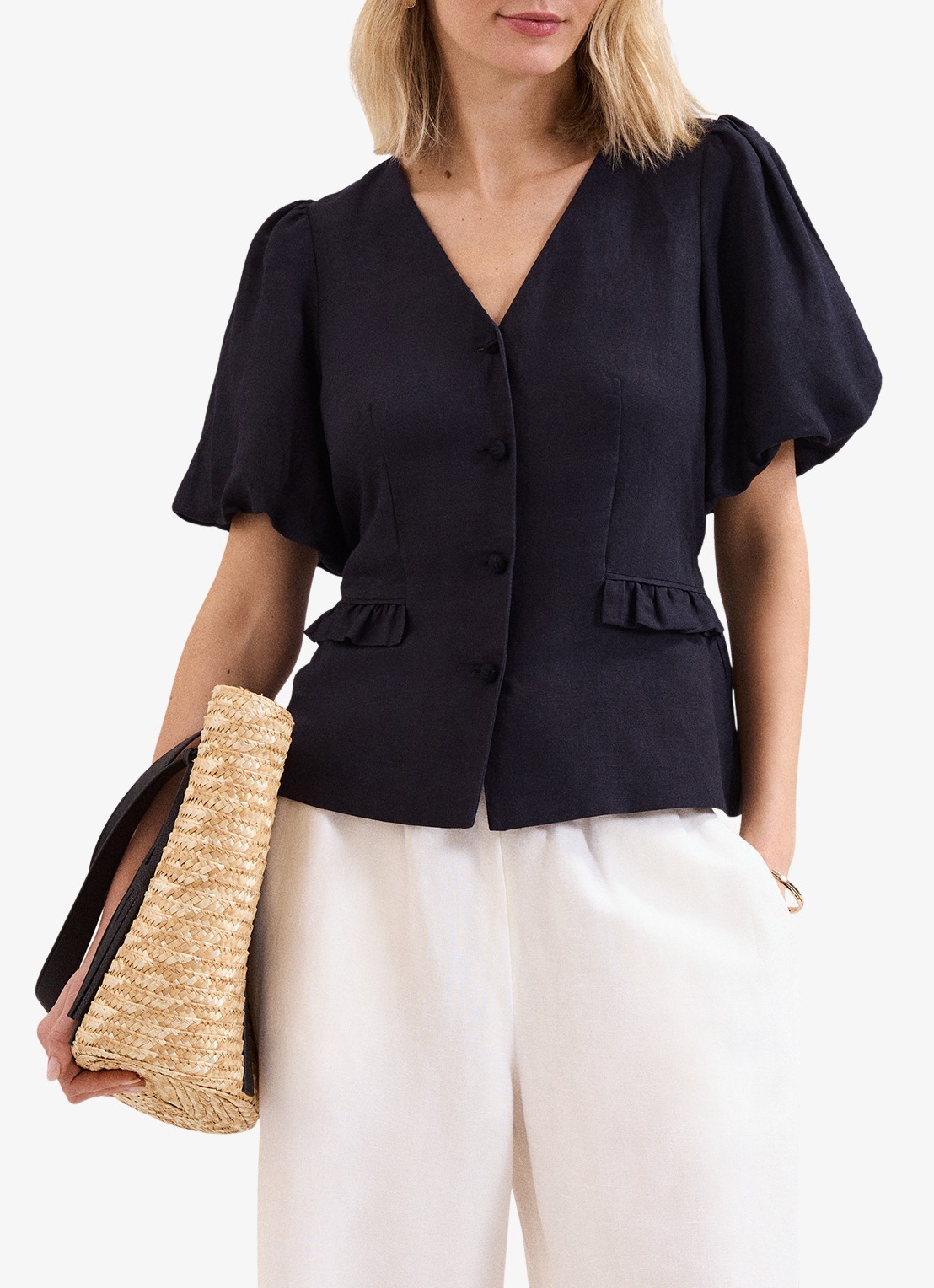 Phase Eight Audrey blouse in linnenblend - detail blauw