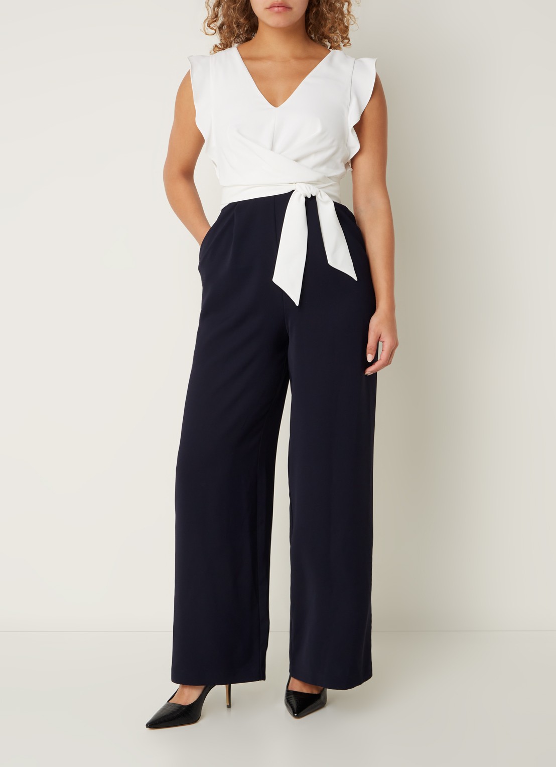 Phase Eight Ayla loose fit jumpsuit met gestrikt detail en steekzakken - detail donkerblauw