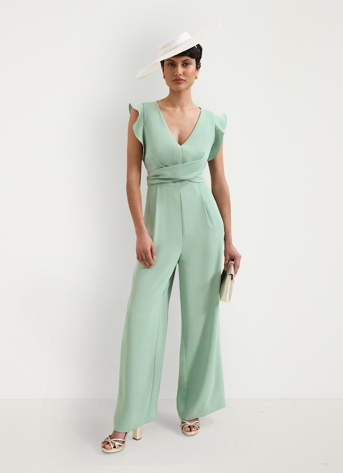 Phase Eight Ayla wide fit jumpsuit met V-hals - voorkant 3 green