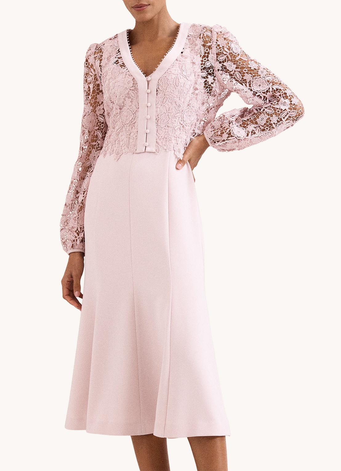 Phase Eight Ayumi Pink midi jurk met vest van broderie - detail 4 oudroze