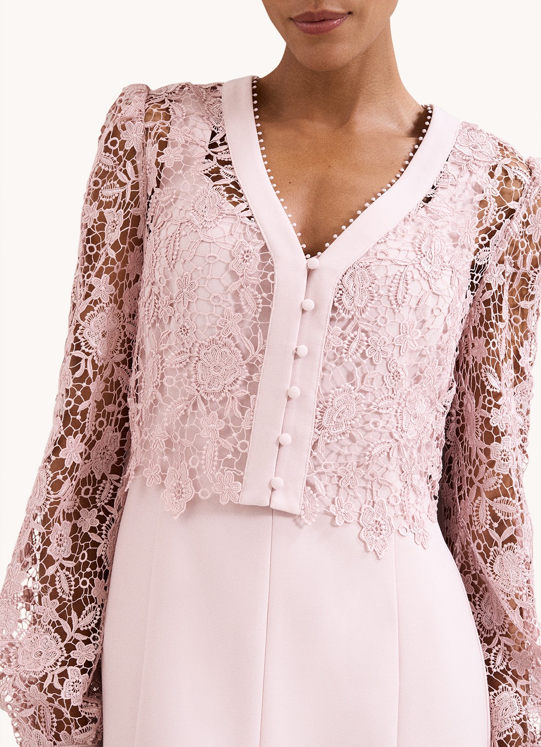 Phase Eight Ayumi Pink midi jurk met vest van broderie - detail 6 oudroze