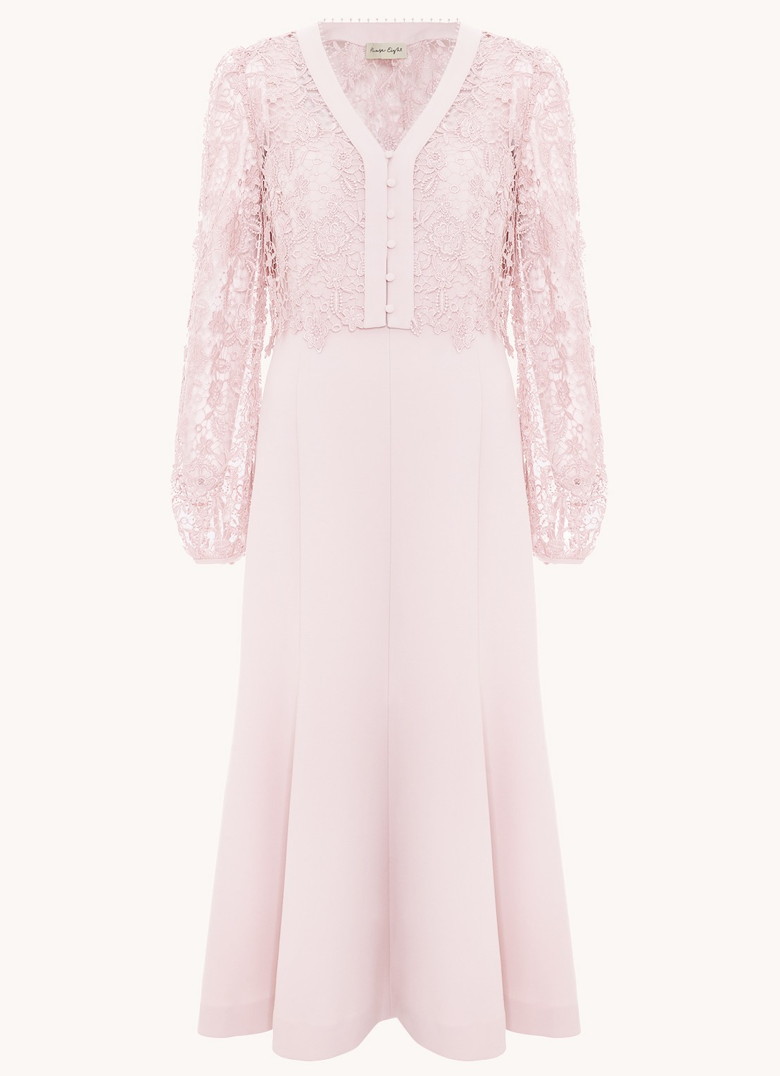 Phase Eight Ayumi Pink midi jurk met vest van broderie - voorkant oudroze