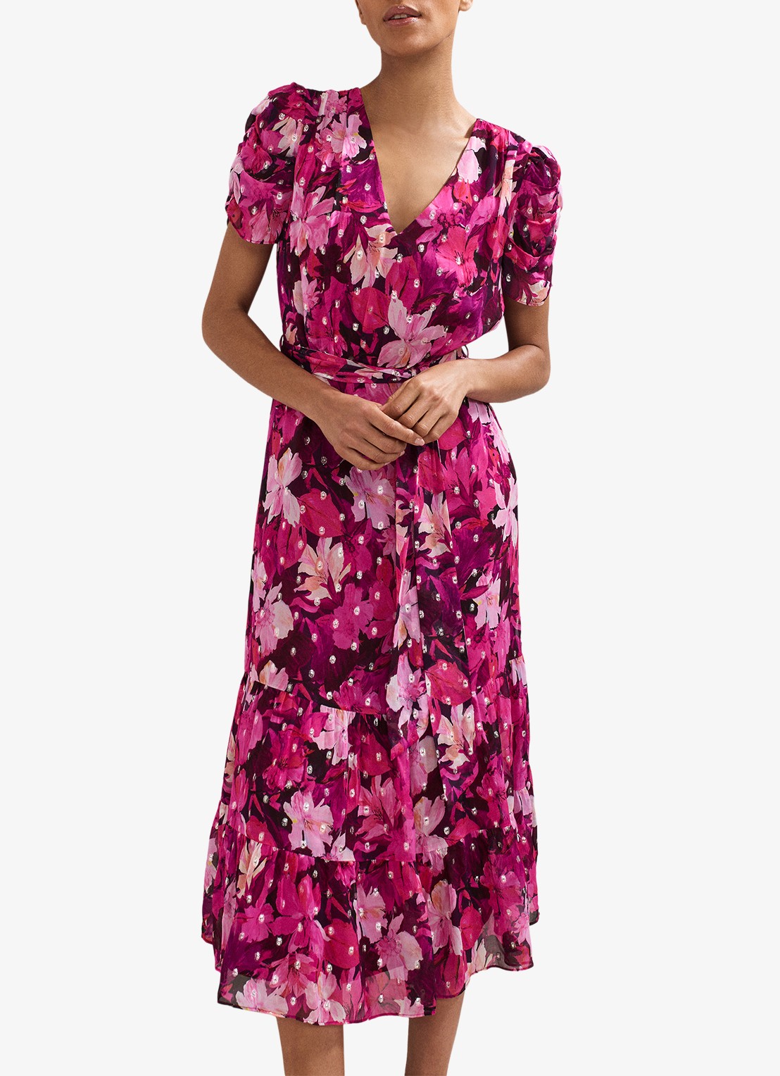 Phase Eight Azalea midi jurk met bloemenprint - detail 3 roze
