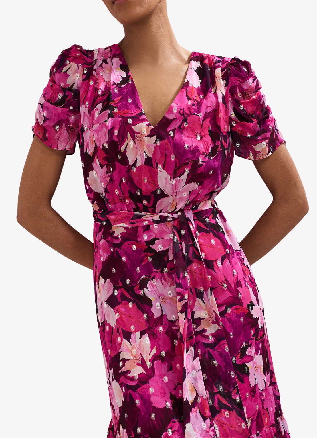 Phase Eight Azalea midi jurk met bloemenprint - detail 4 roze
