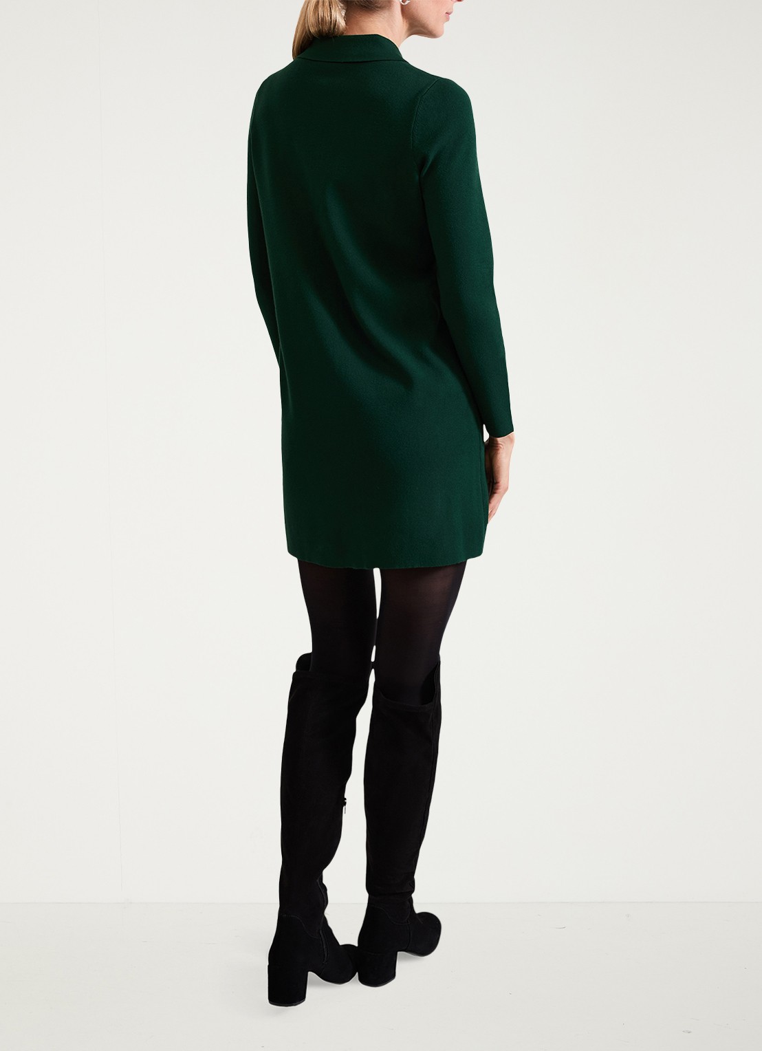 Phase Eight Azealia ribgebreide mini jurk met stretch - achterkant donkergroen