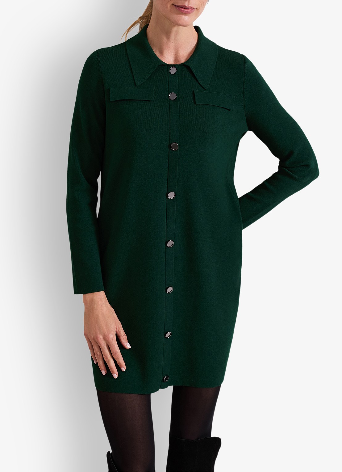 Phase Eight Azealia ribgebreide mini jurk met stretch - detail 2 donkergroen