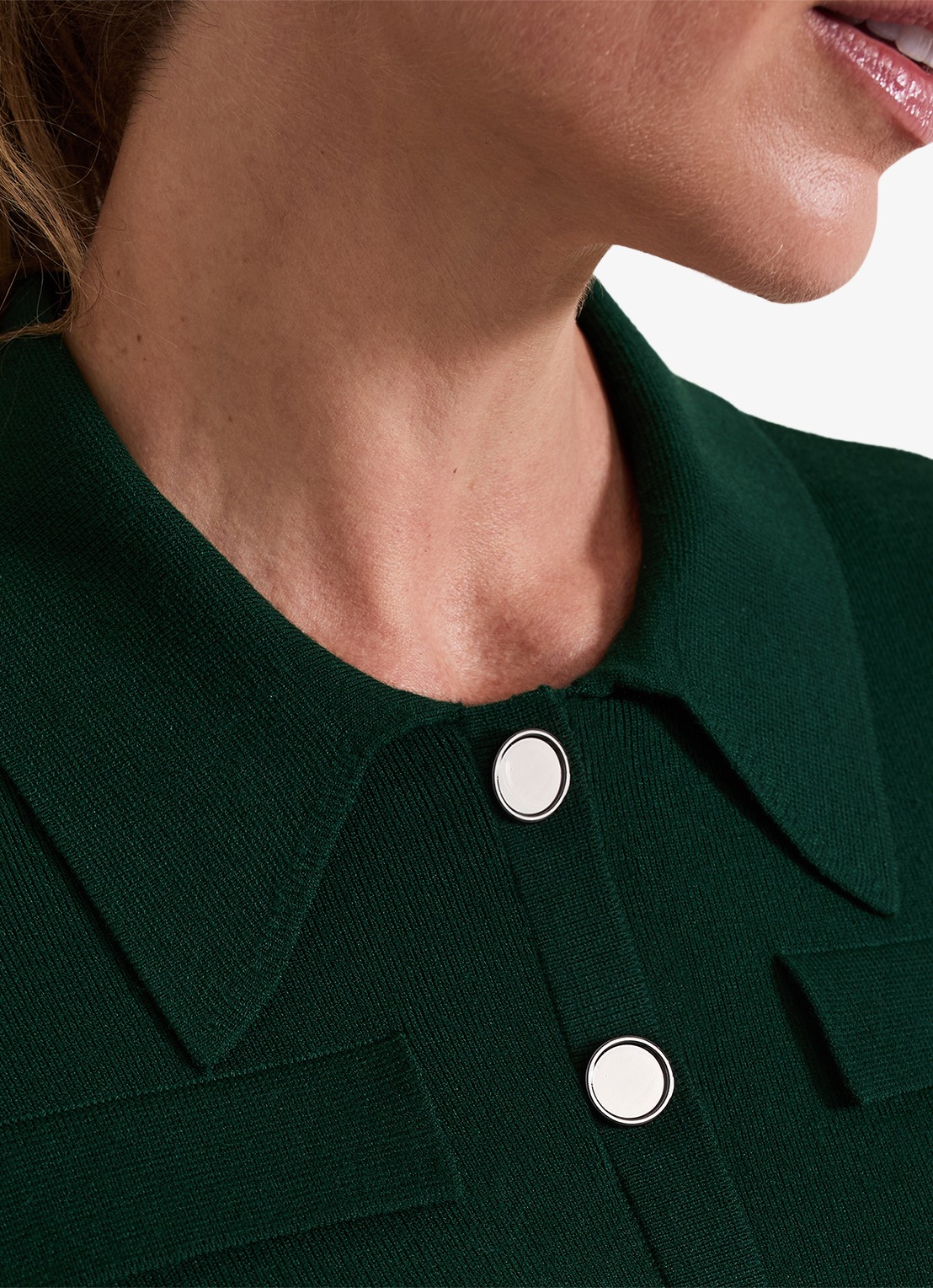 Phase Eight Azealia ribgebreide mini jurk met stretch - detail 3 donkergroen