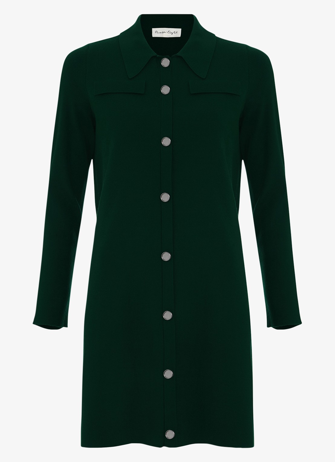 Phase Eight Azealia ribgebreide mini jurk met stretch - voorkant 6 donkergroen
