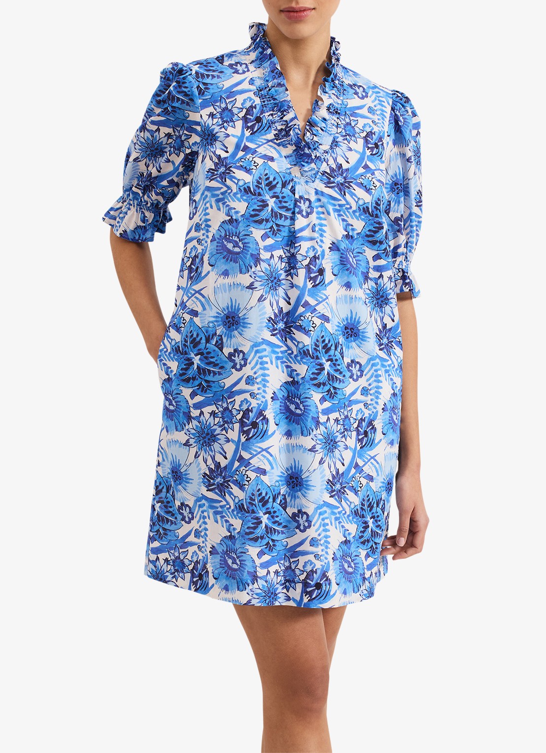 Phase Eight Azelia mini tuniekjurk met bloemenprint - detail blauw