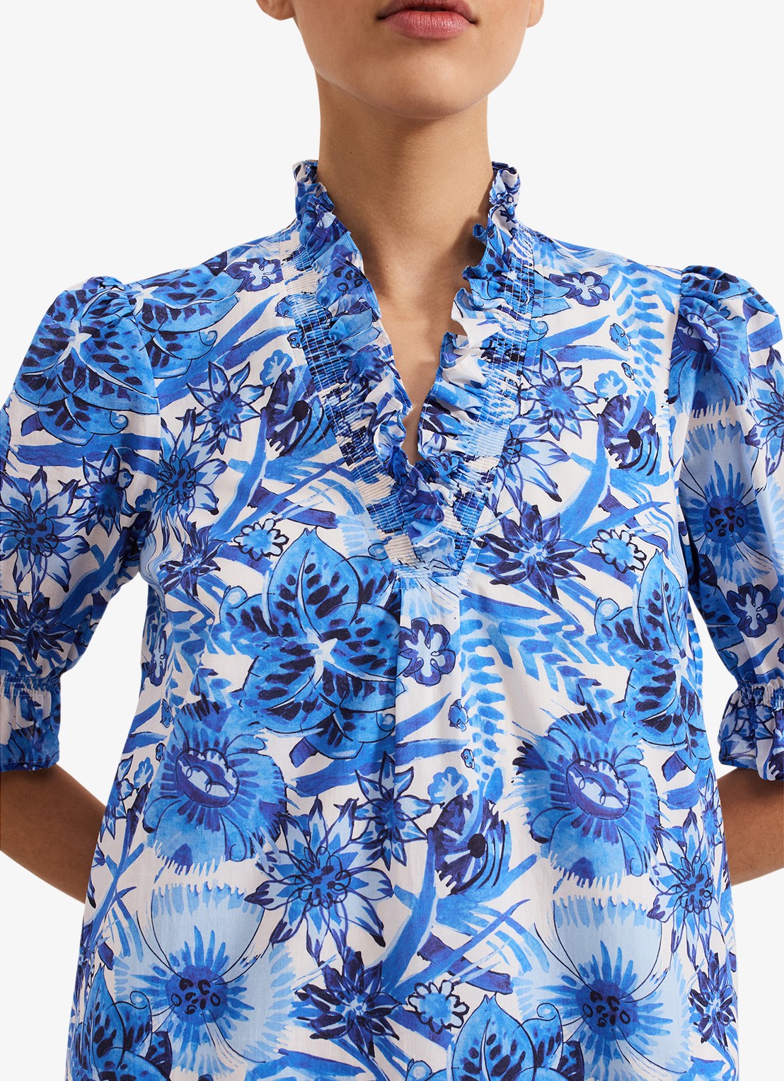 Phase Eight Azelia mini tuniekjurk met bloemenprint - detail 2 blauw