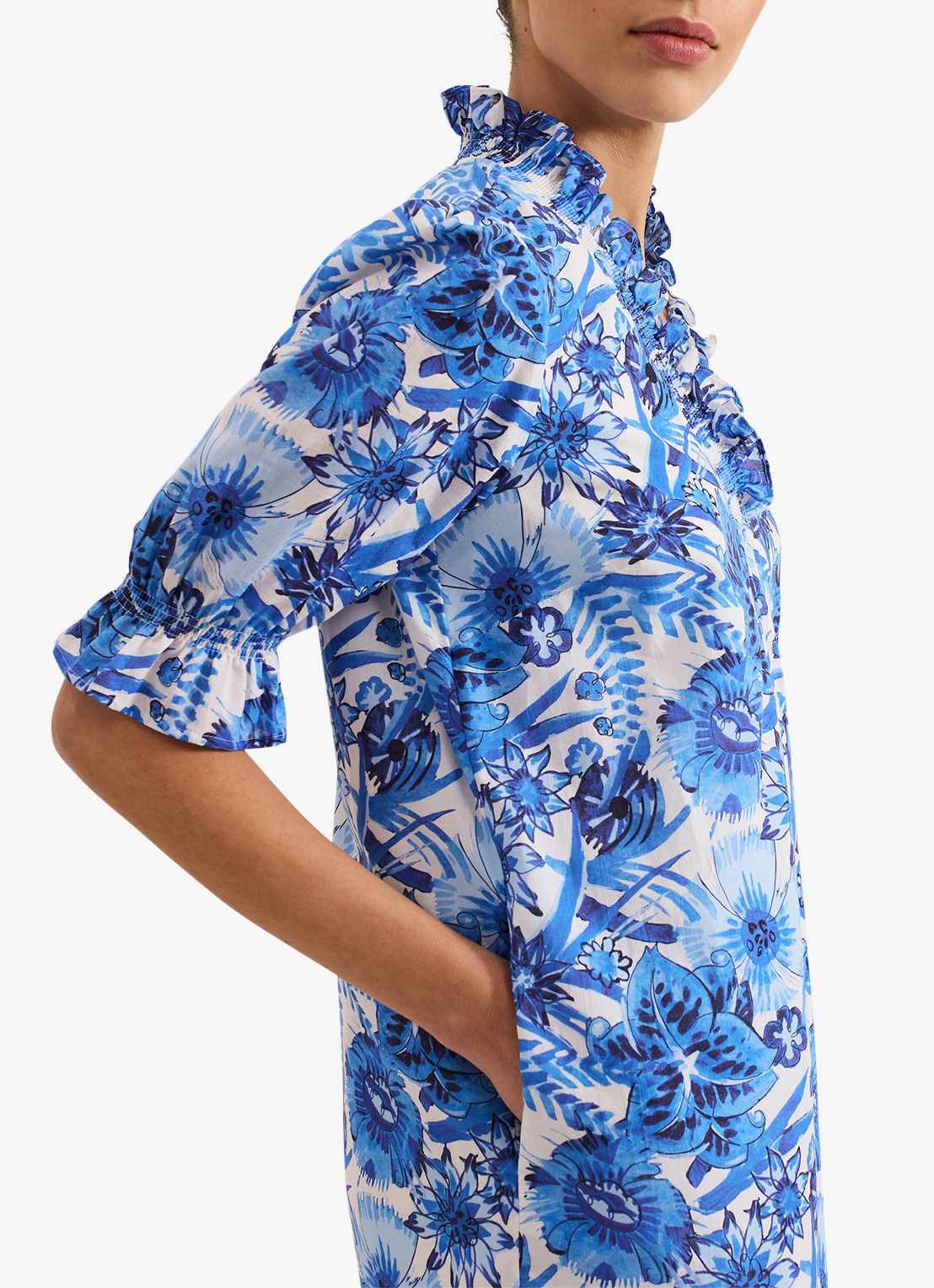 Phase Eight Azelia mini tuniekjurk met bloemenprint - detail 3 blauw