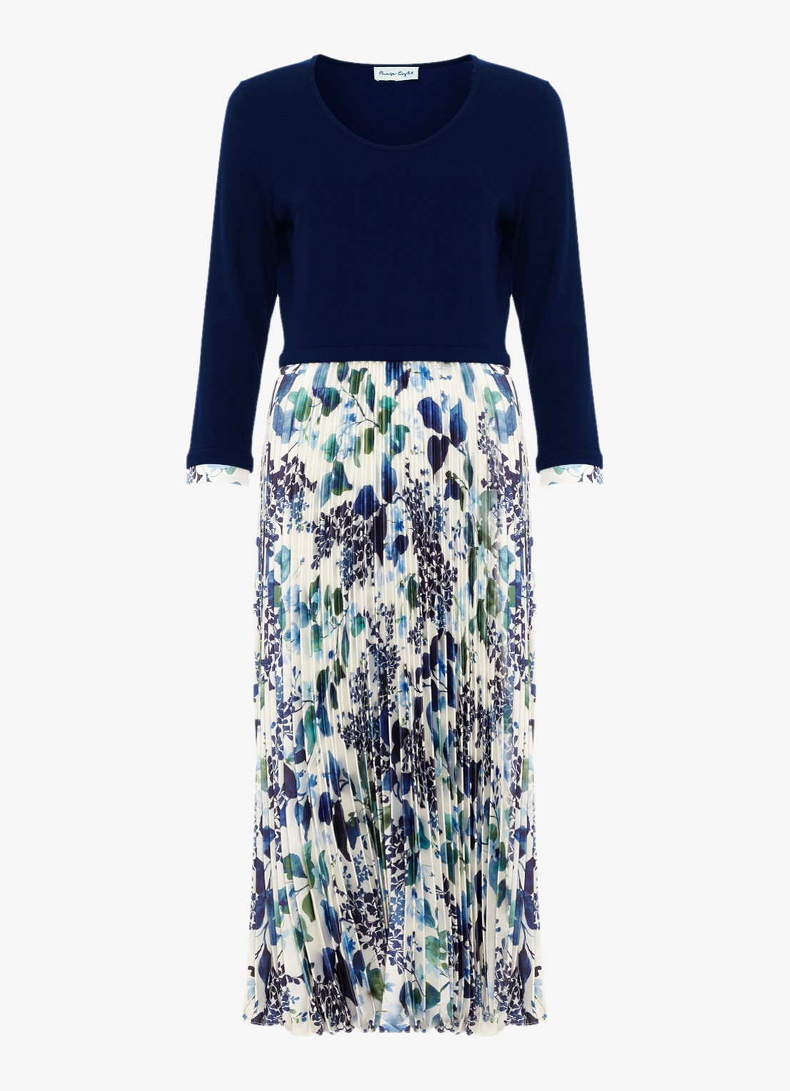 Phase Eight Beatrice midi jurk met bloemenprint - voorkant 7 blauw