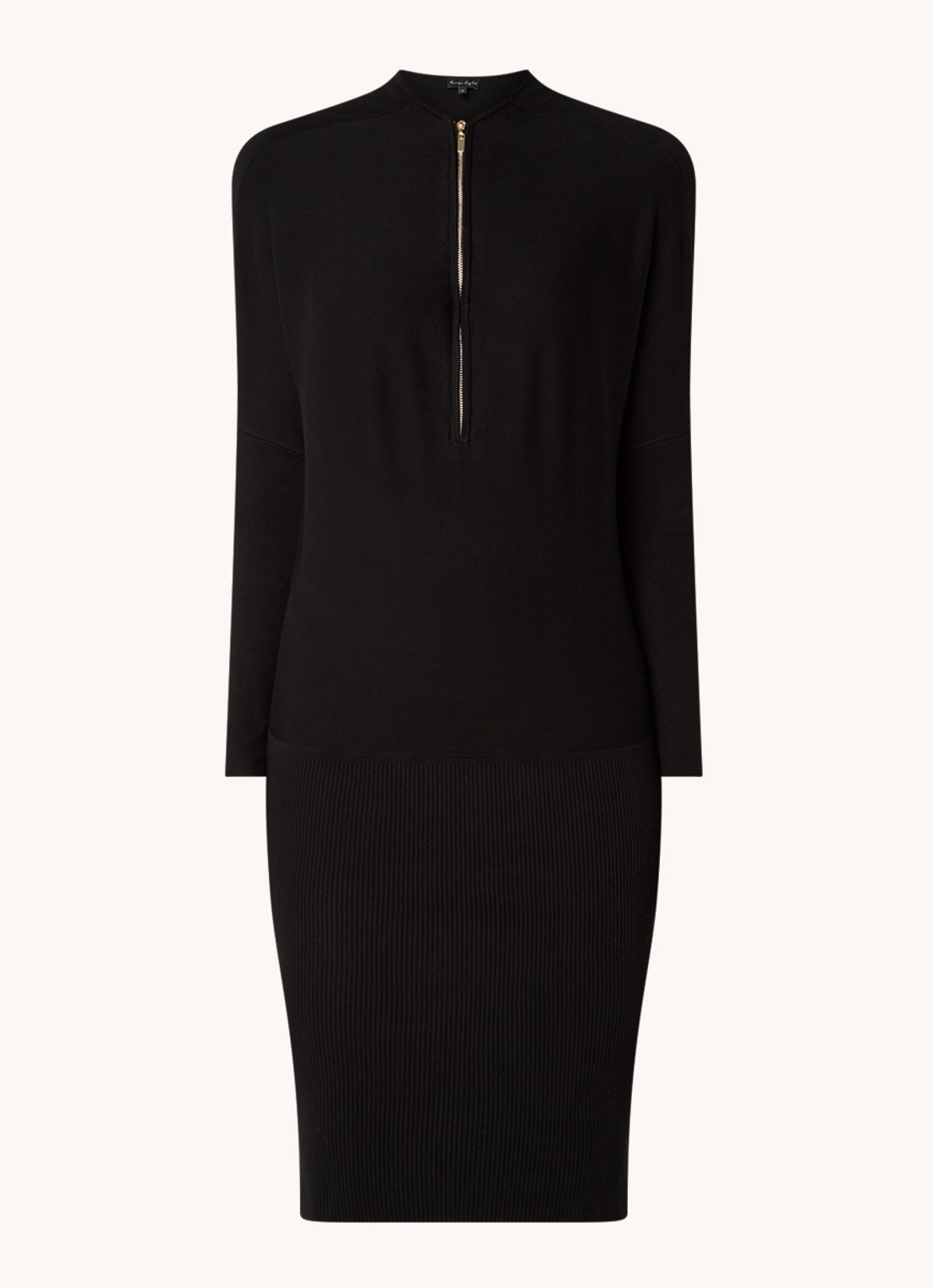 Phase Eight Becca fijngebreide midi jurk met halve rits - voorkant 2 zwart