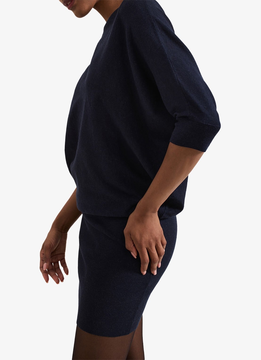 Phase Eight Becca fijngebreide mini jurk met vleermuismouw - detail 9 donkerblauw