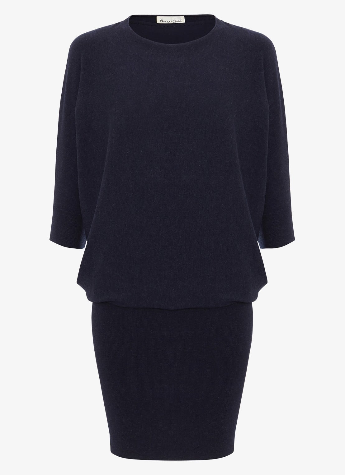 Phase Eight Becca fijngebreide mini jurk met vleermuismouw - voorkant donkerblauw