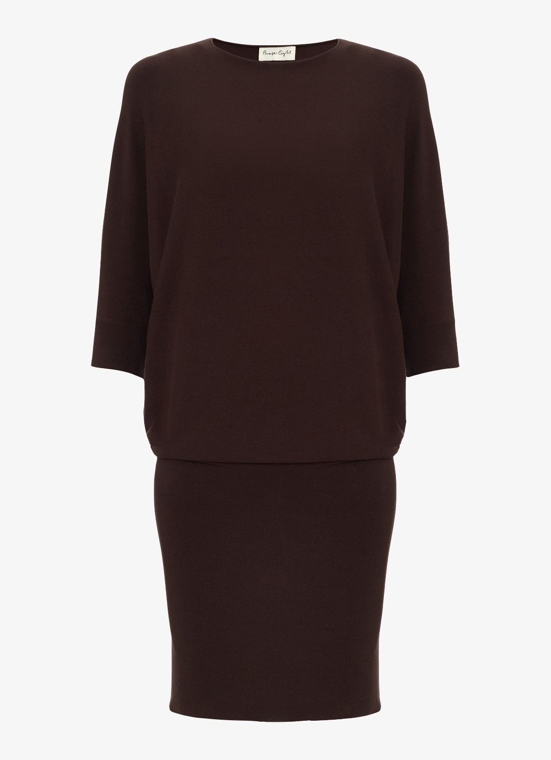 Phase Eight Becca fijngebreide mini jurk - voorkant donkerbruin