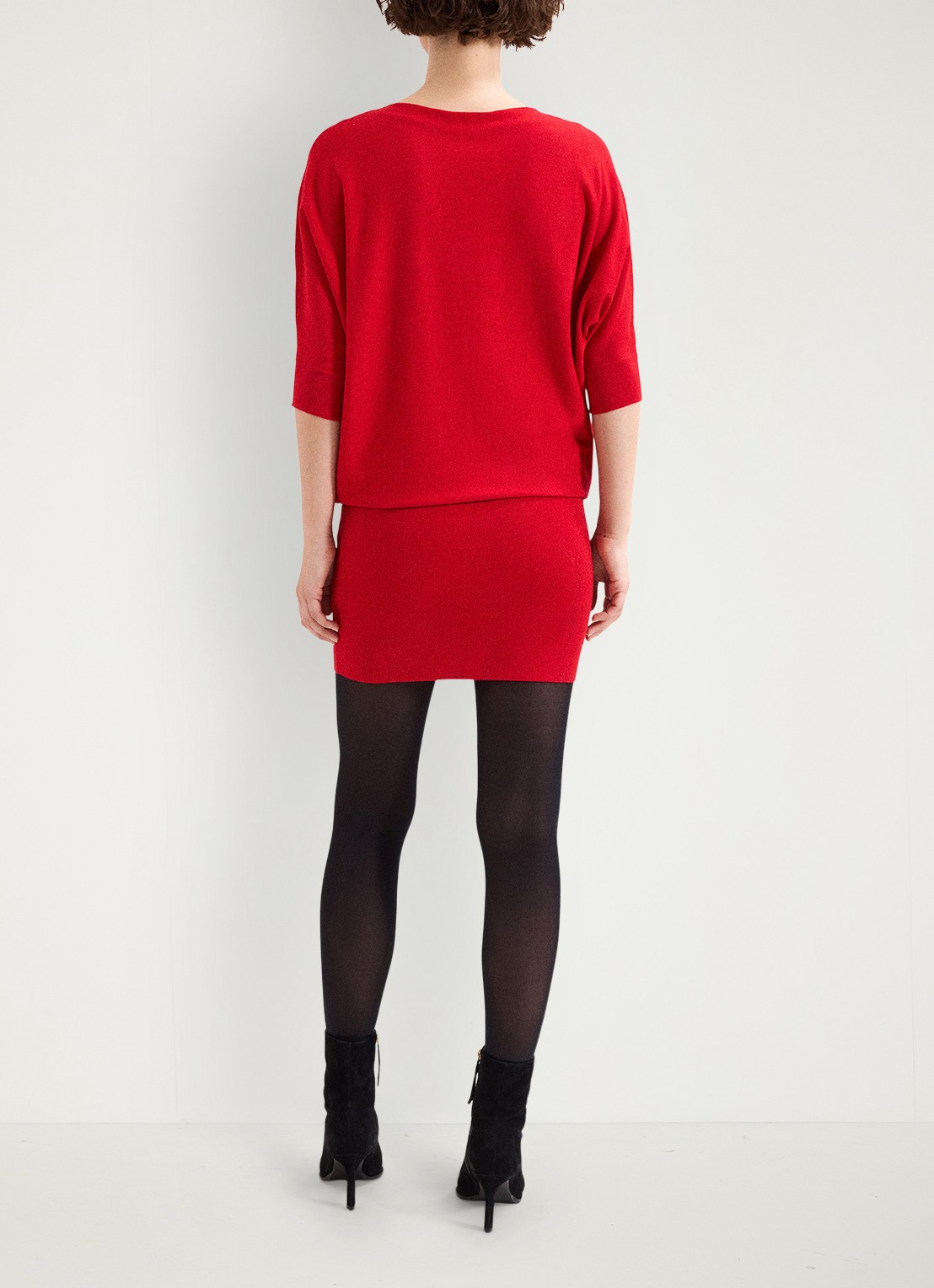 Phase Eight Becca mini fijngebreide jurk met vleermuismouw - achterkant 5 rood