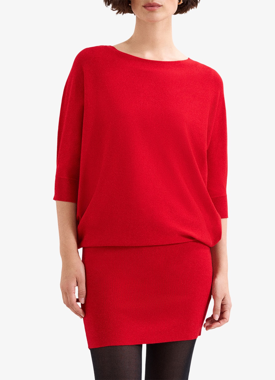 Phase Eight Becca mini fijngebreide jurk met vleermuismouw - detail rood