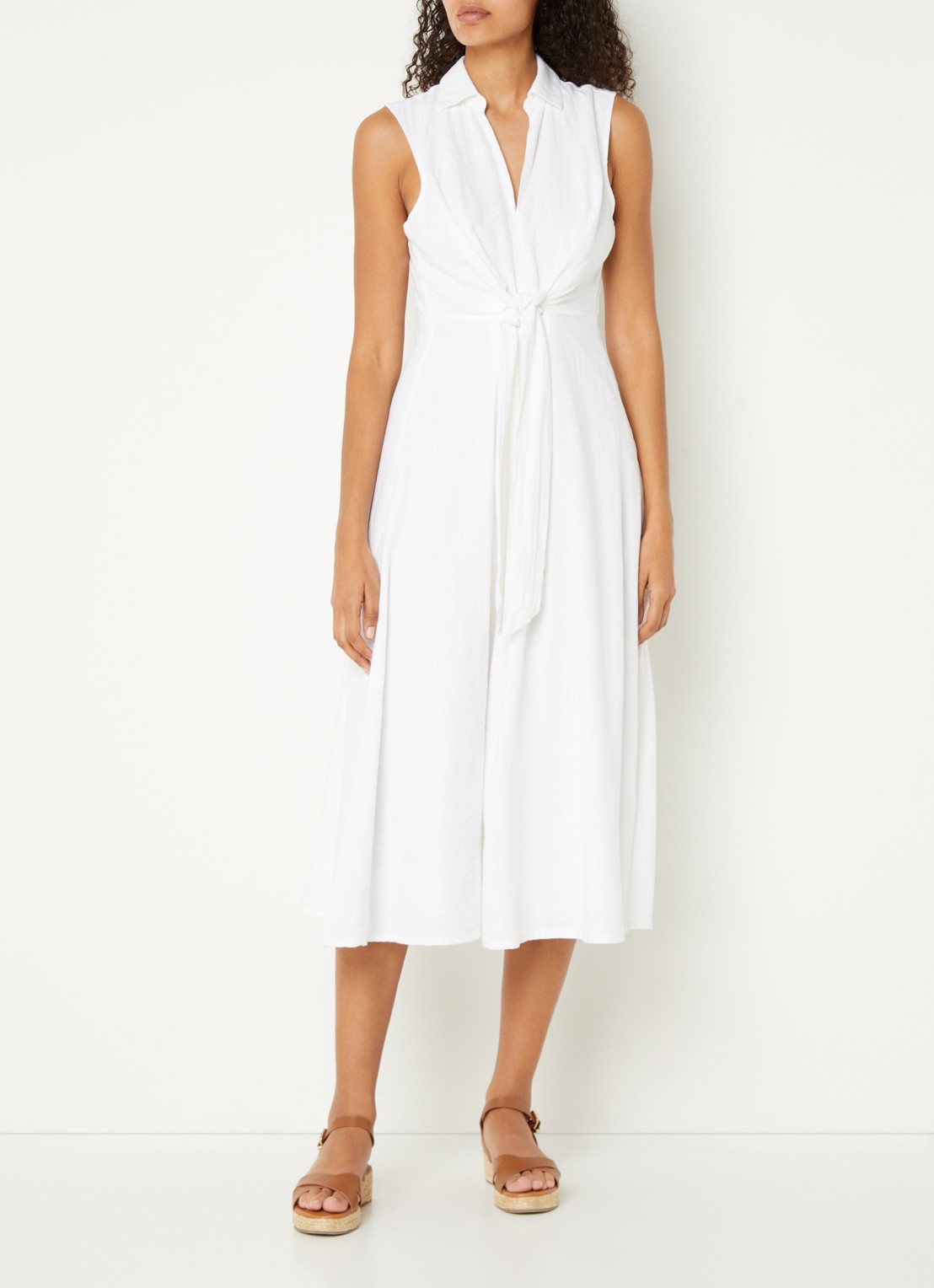 Phase Eight Becky midi jurk in linnenblend met strikdetail - detail 2 wit