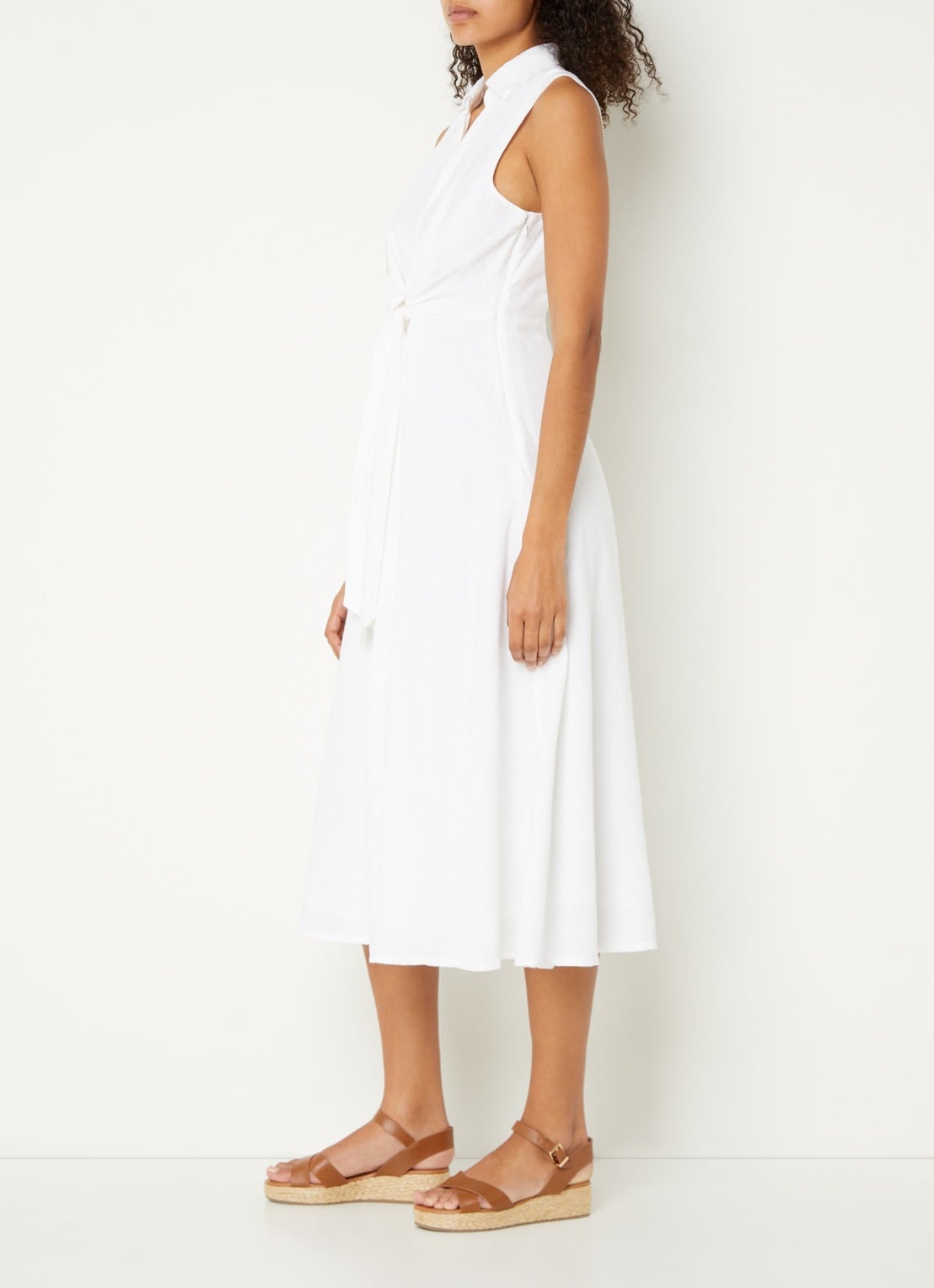 Phase Eight Becky midi jurk in linnenblend met strikdetail - voorkant 4 wit
