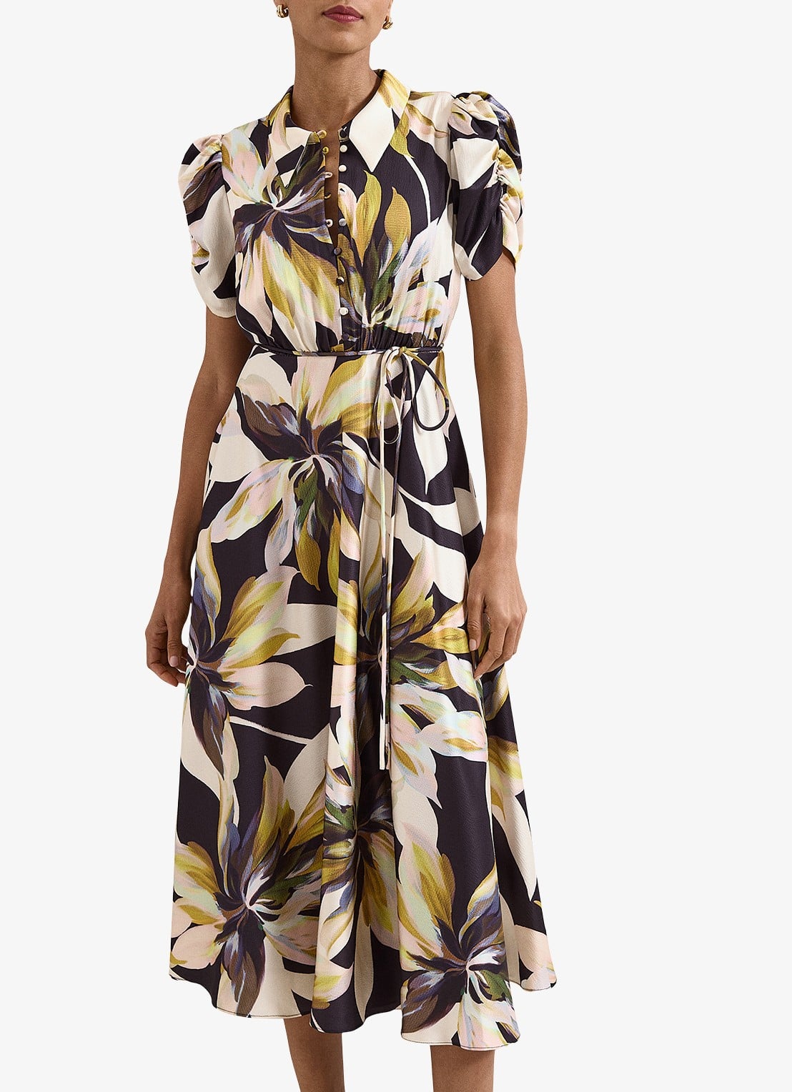 Phase Eight Bella midi blouse jurk met bloememprint - detail 4 zwart