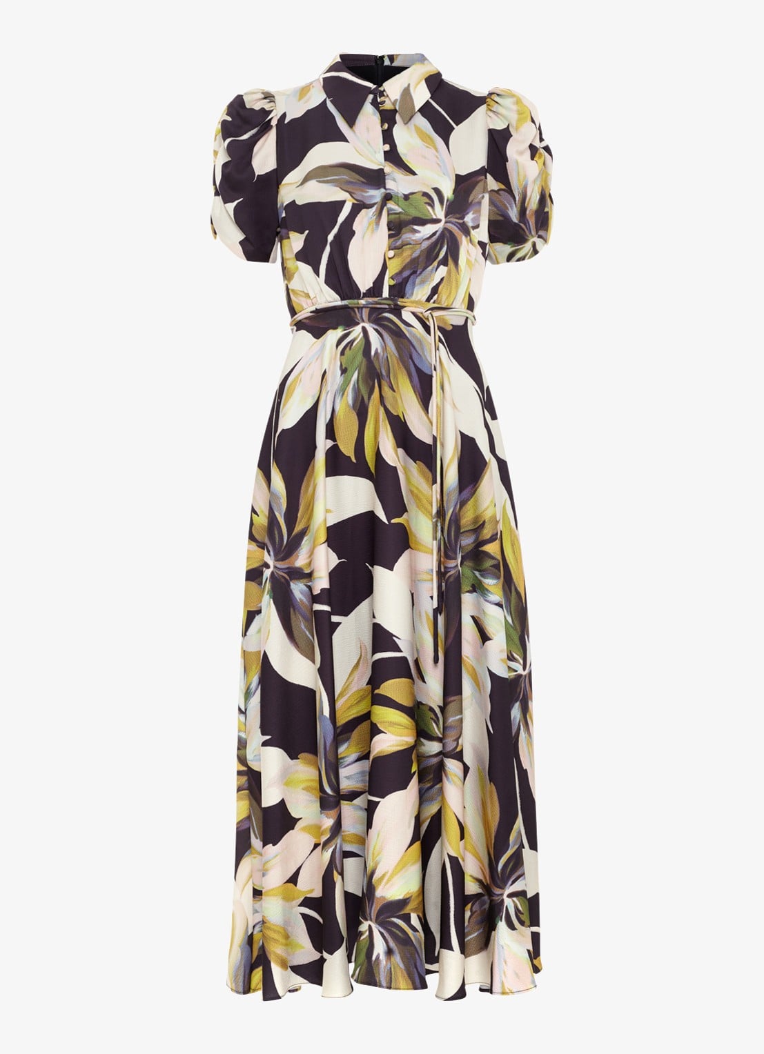 Phase Eight Bella midi blouse jurk met bloememprint - voorkant zwart