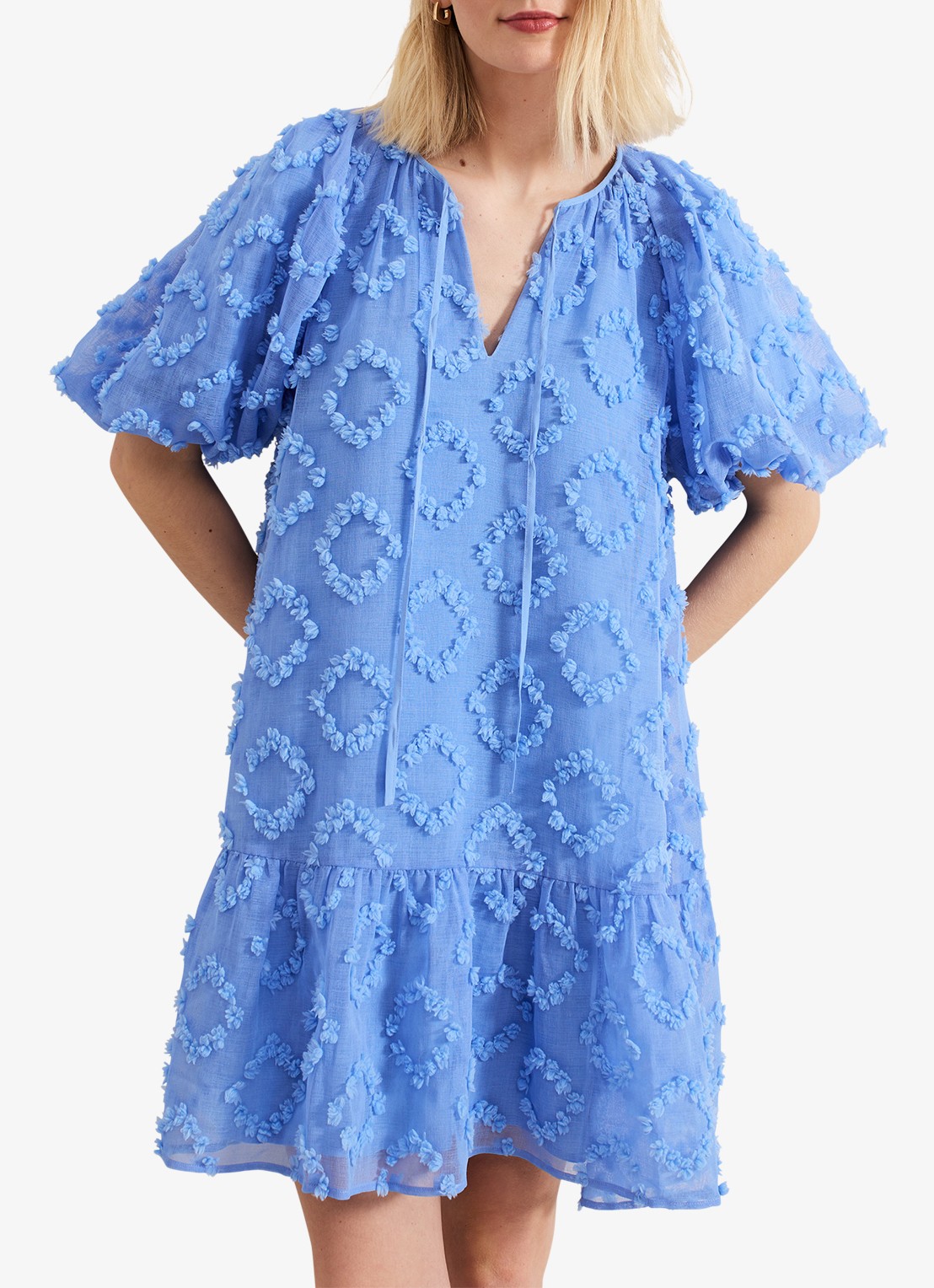 Phase Eight Bella midi jurk met strikkraag en structuur - detail 3 donkerblauw