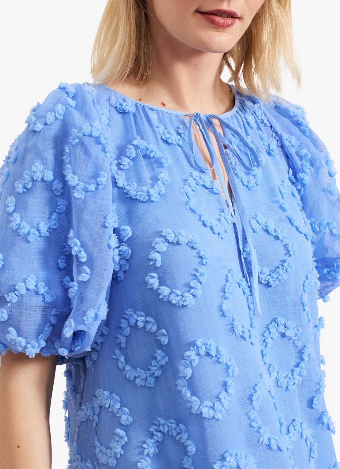 Phase Eight Bella midi jurk met strikkraag en structuur - detail 4 donkerblauw