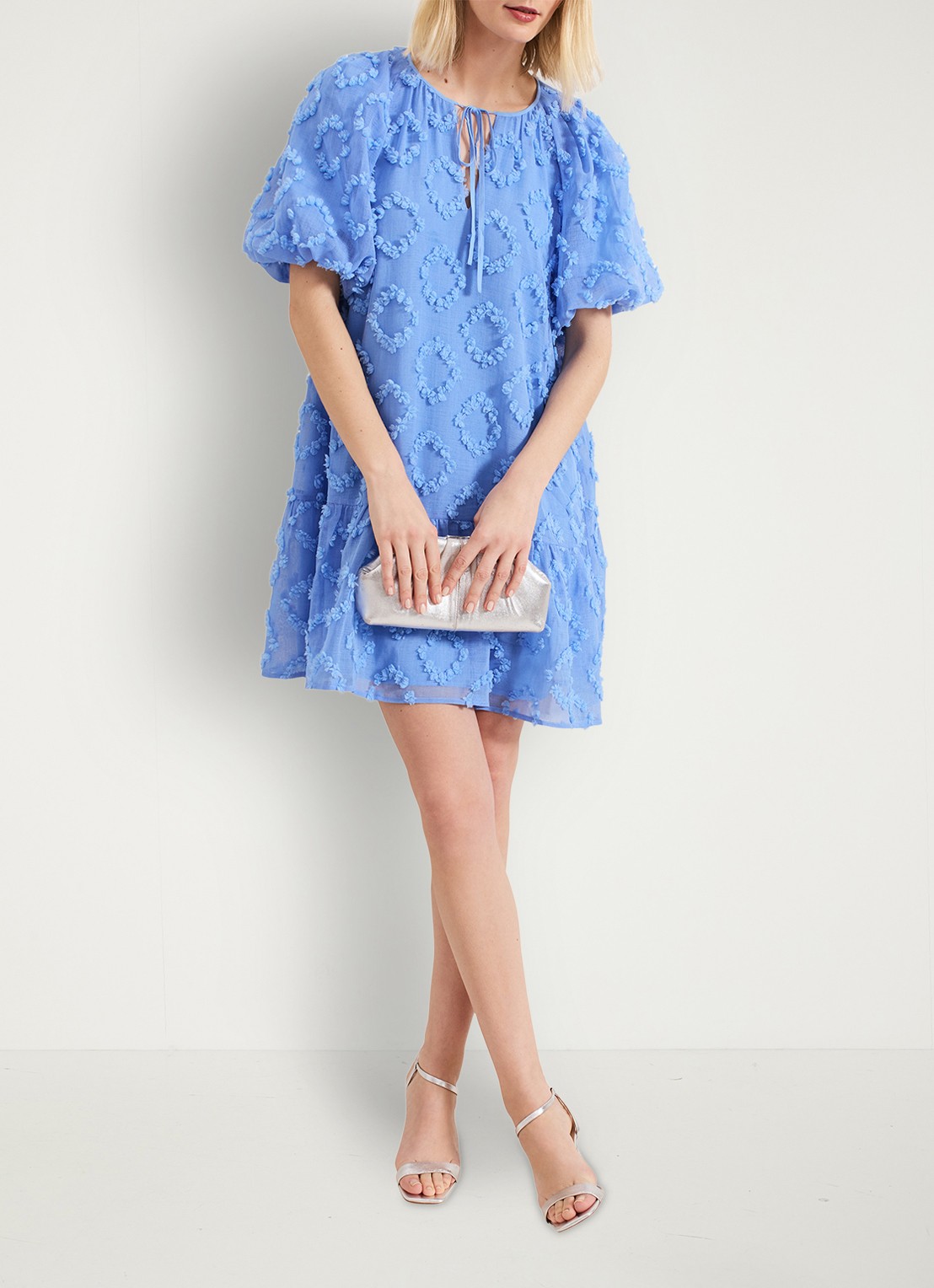 Phase Eight Bella midi jurk met strikkraag en structuur - detail 7 donkerblauw