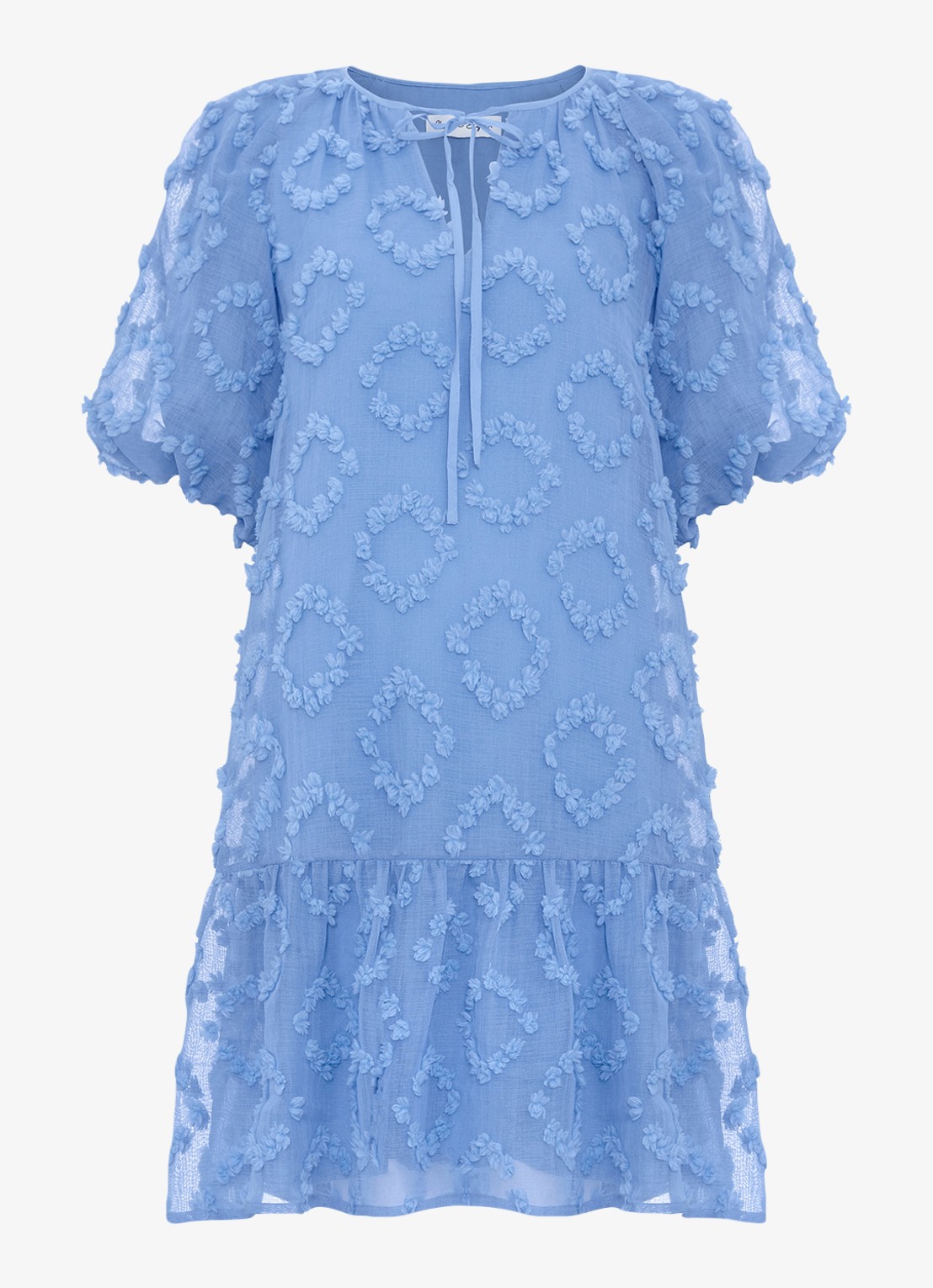 Phase Eight Bella midi jurk met strikkraag en structuur - voorkant donkerblauw
