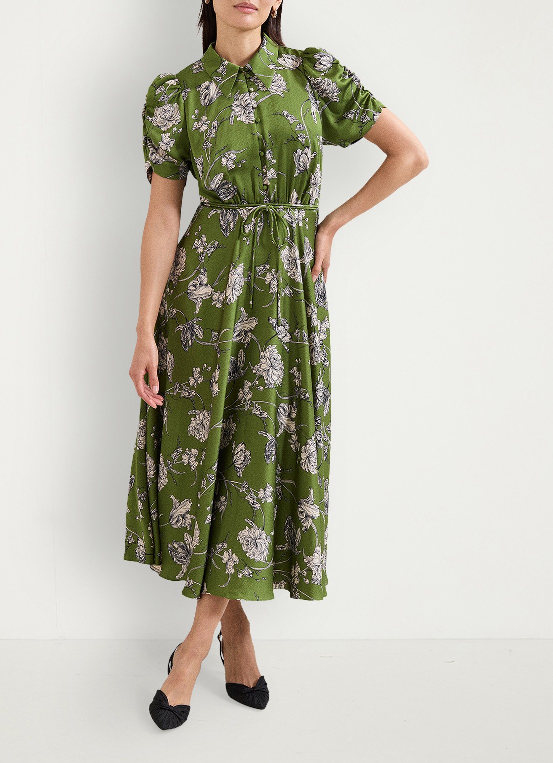 Phase Eight Bella midi tuniekjurk met bloemenprint - voorkant 3 groen