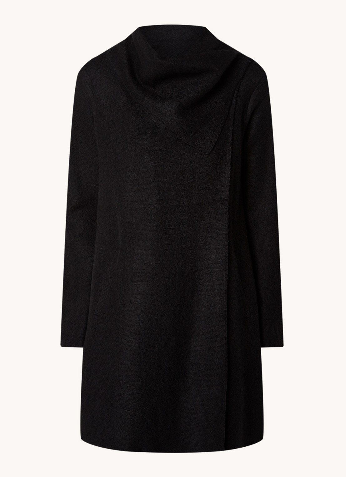 Phase Eight Bellona mantel in wolblend met steekzakken en stretch - voorkant 2 zwart