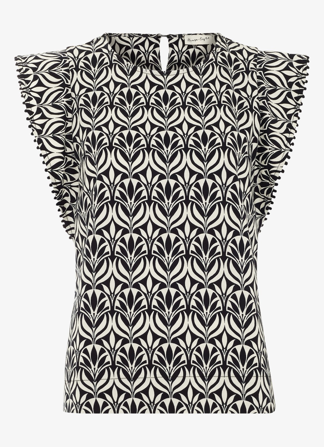 Phase Eight Beth top met grafische print en ruches - voorkant ivory