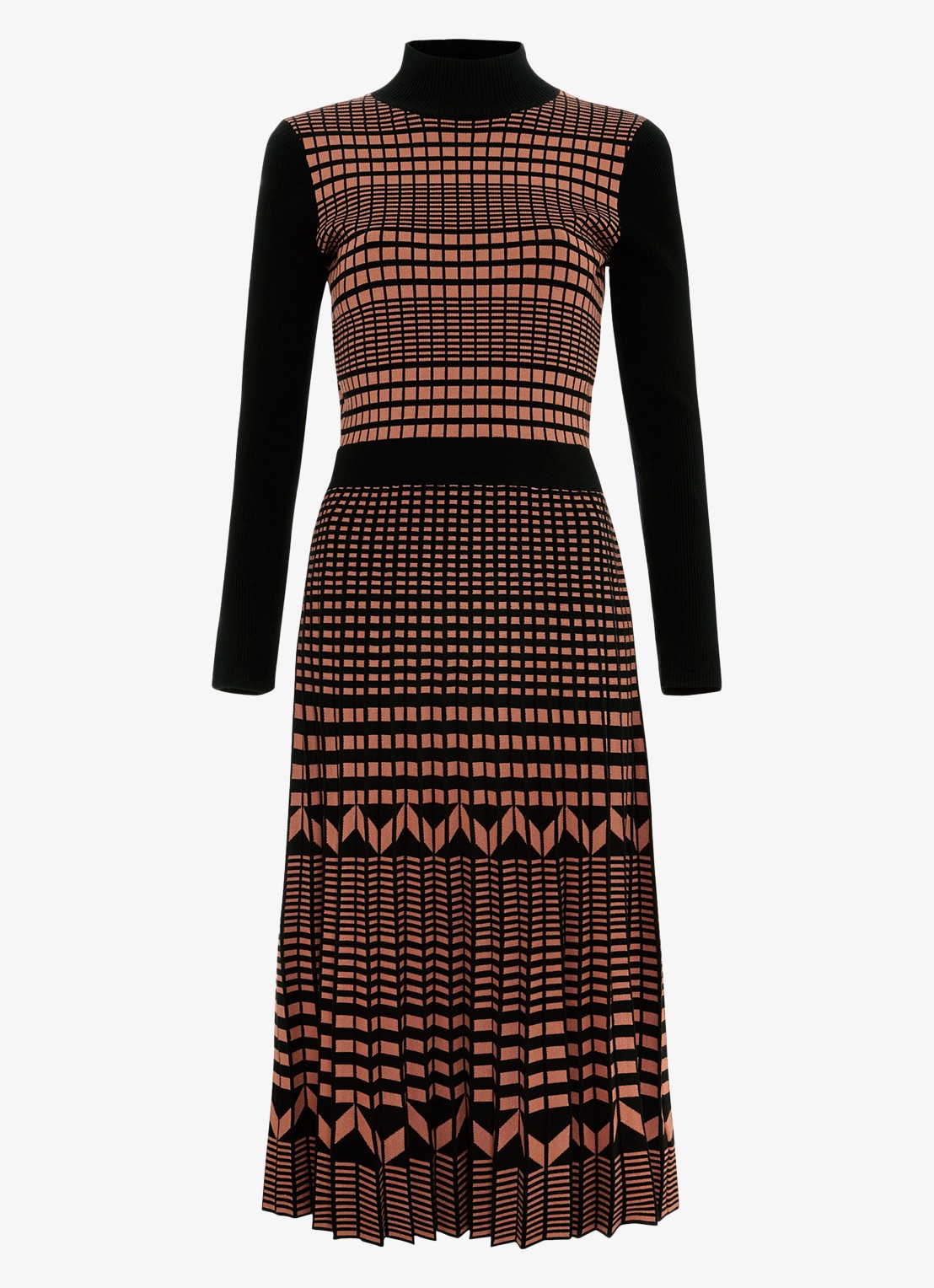 Phase Eight Bethan midi jurk met grafische print - voorkant 3 roestbruin