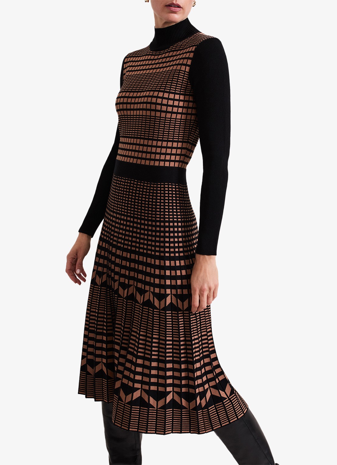 Phase Eight Bethan midi jurk met grafische print - voorkant 4 roestbruin