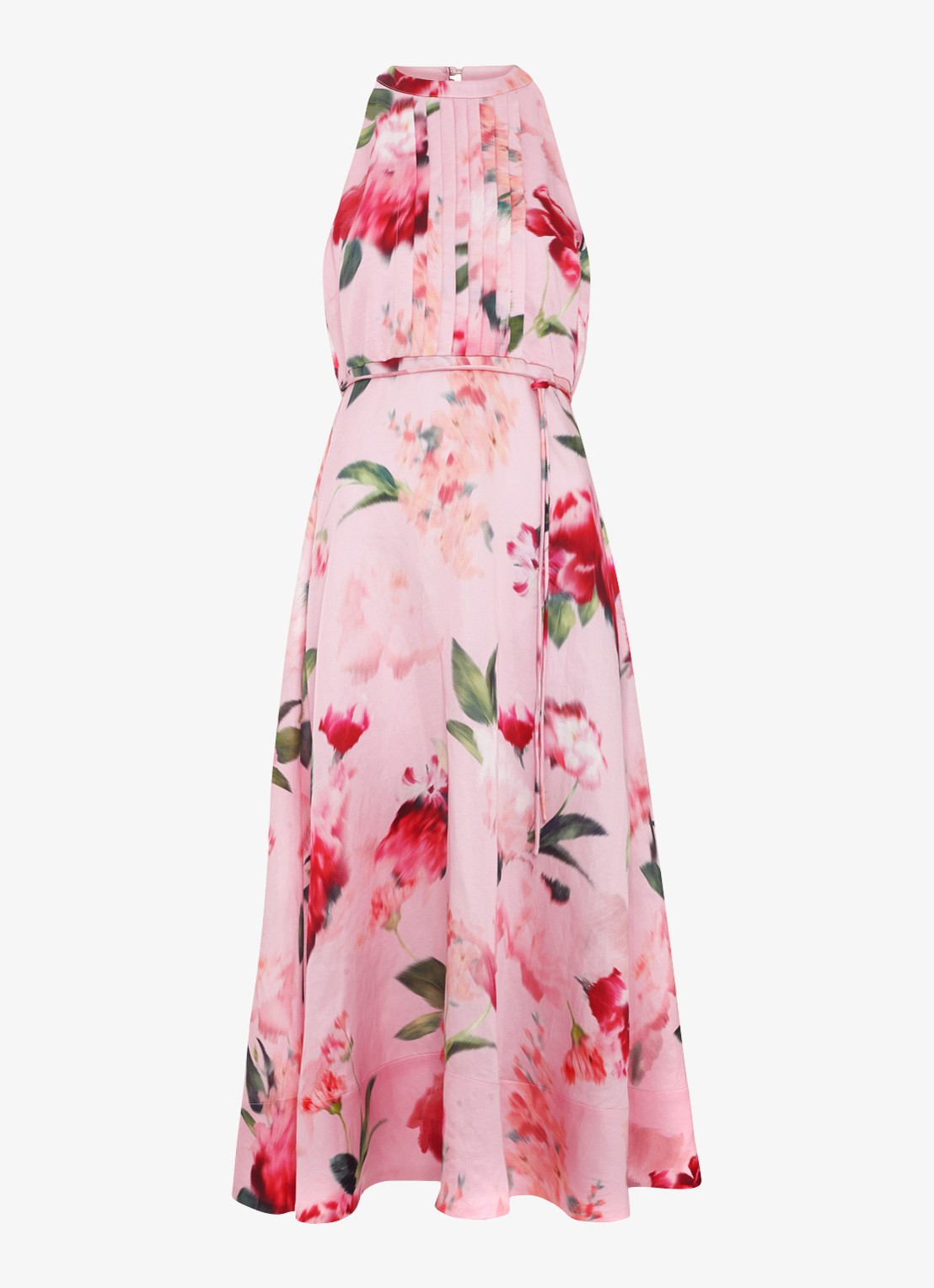 Phase Eight Bethany midi jurk in linnenblend met bloemenprint - voorkant 2 roze