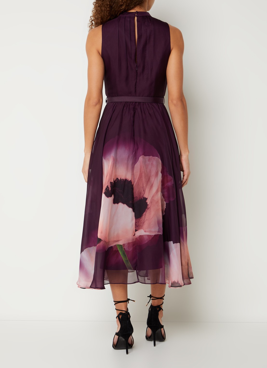 Phase Eight Bethany midi jurk met ceintuur en bloemenprint - achterkant 3 paars
