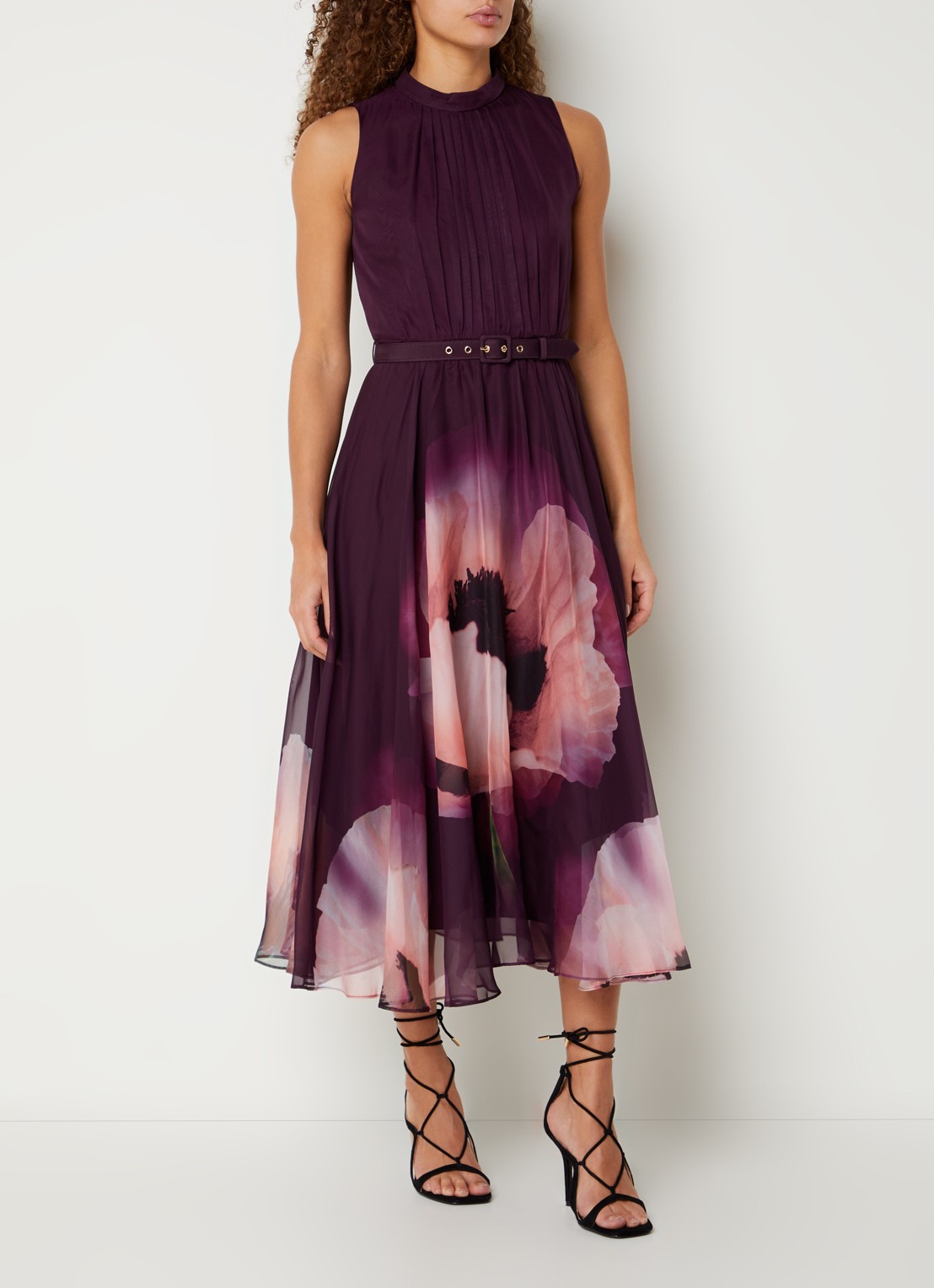 Phase Eight Bethany midi jurk met ceintuur en bloemenprint - detail 4 paars