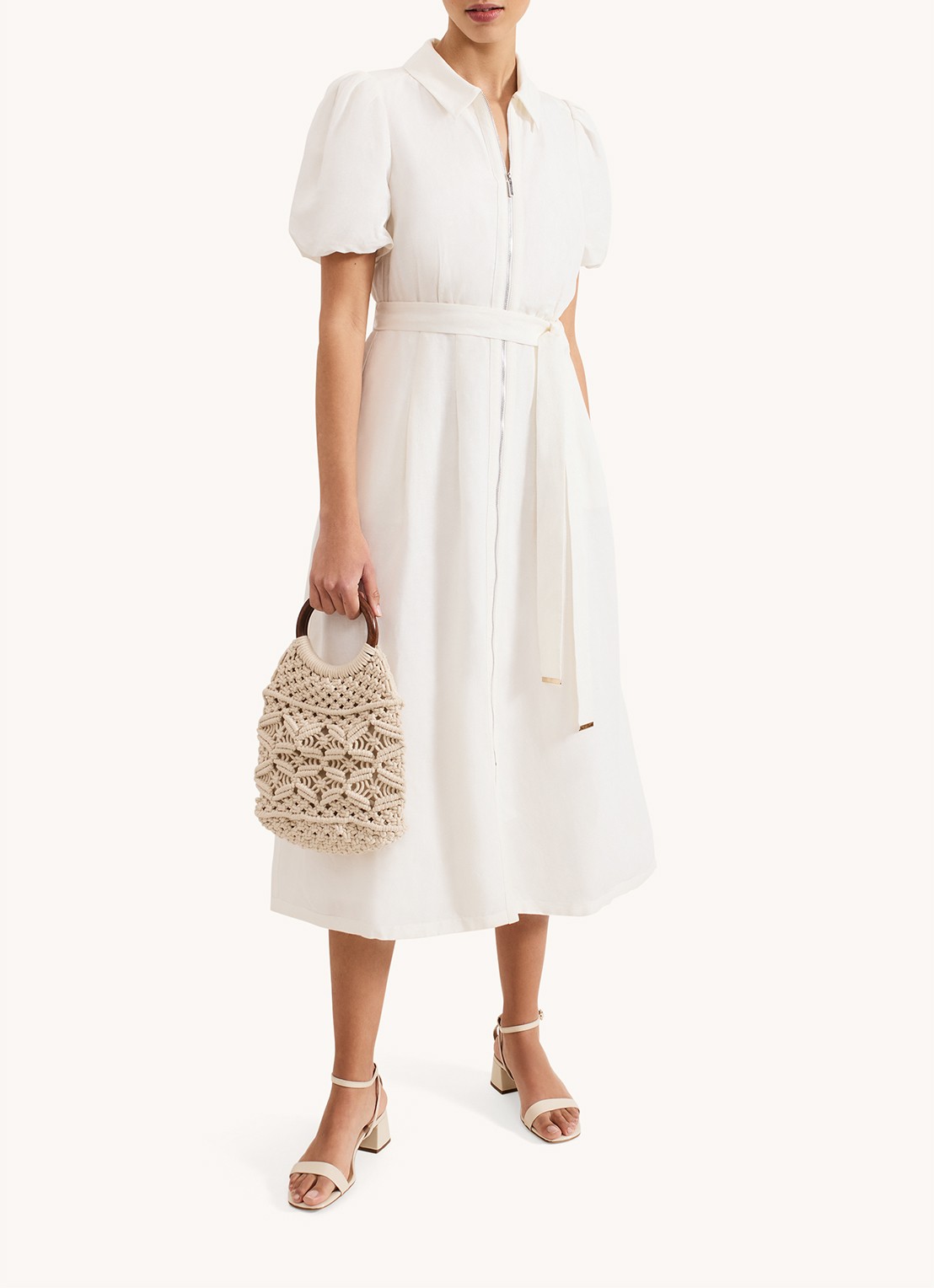 Phase Eight Betsie midi blousejurk met strikceintuur - voorkant 7 wit