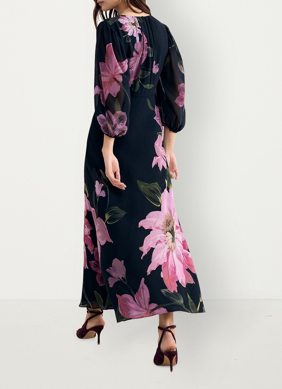 Phase Eight Betty maxi jurk met V-hals en bloemenprint - achterkant blauw