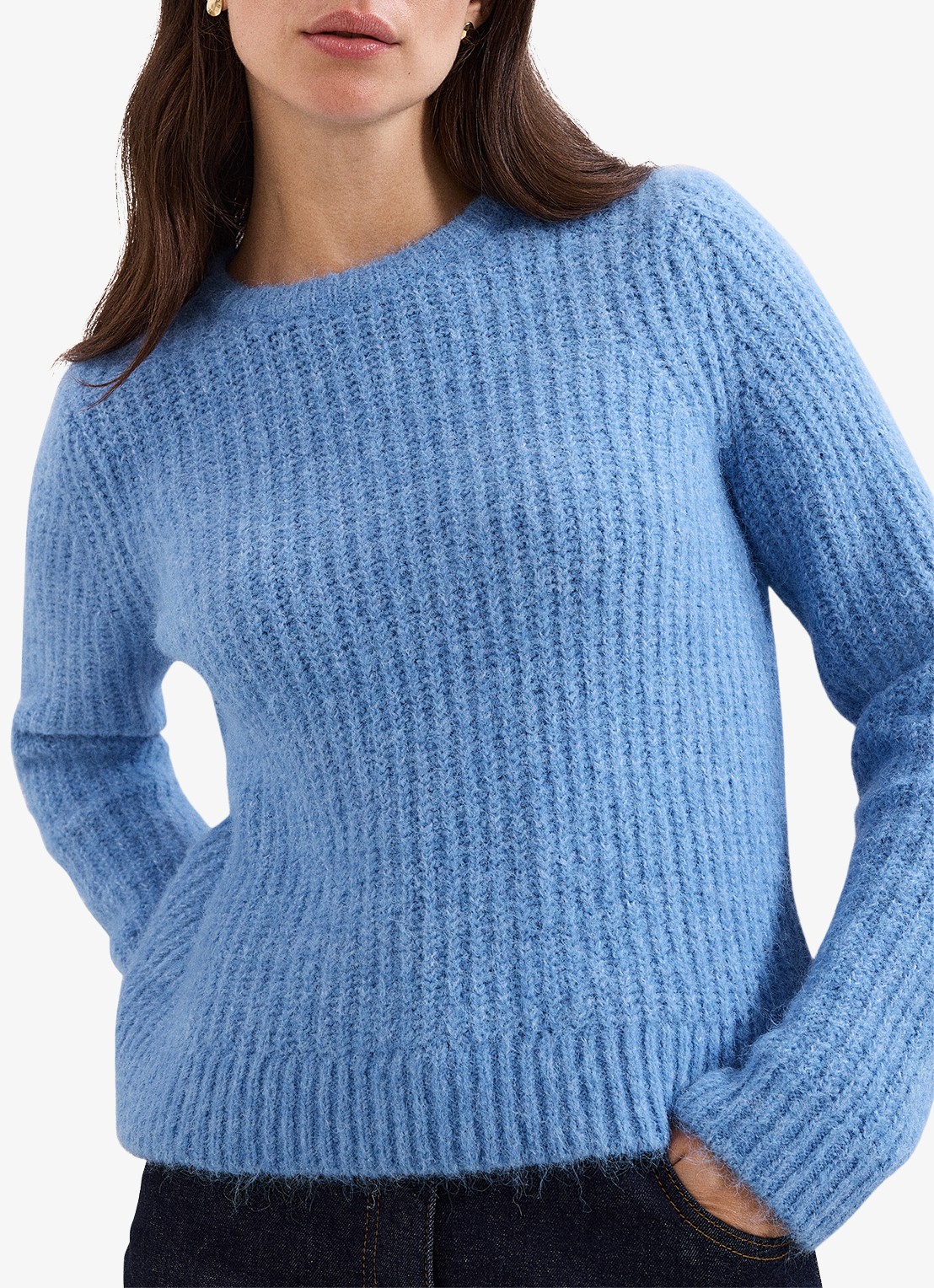 Phase Eight Billie grofgebreide trui in wolblend - detail blauw