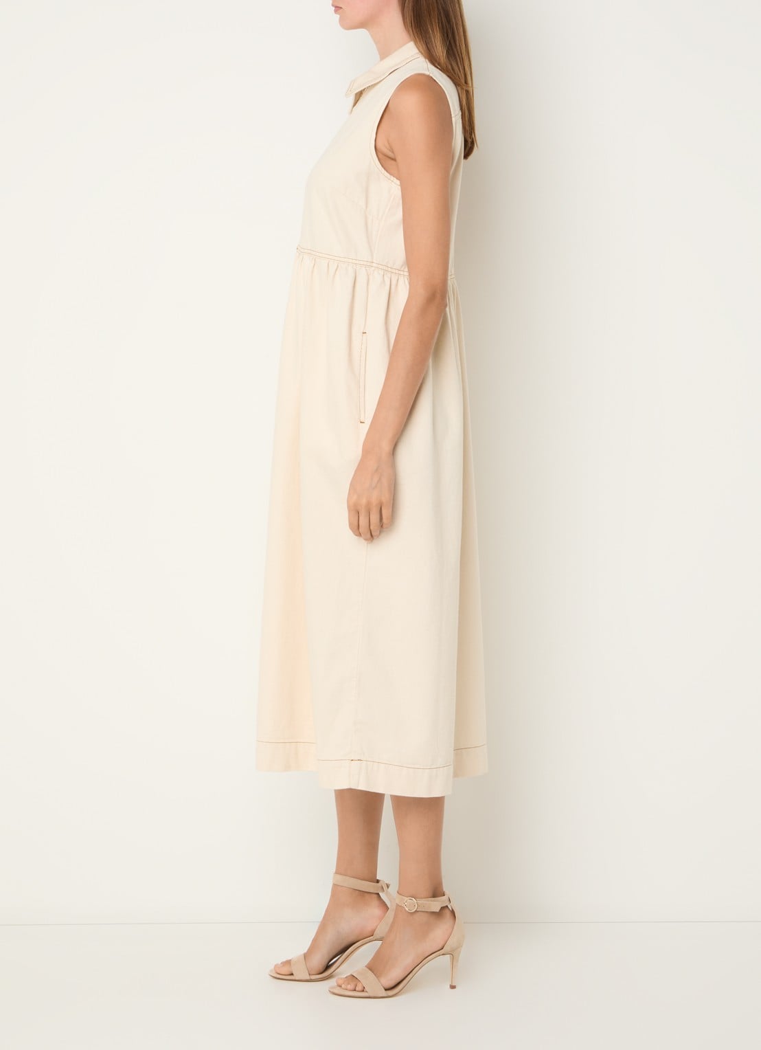 Phase Eight Blakely midi denim jurk met kraag - voorkant 4 gebroken wit