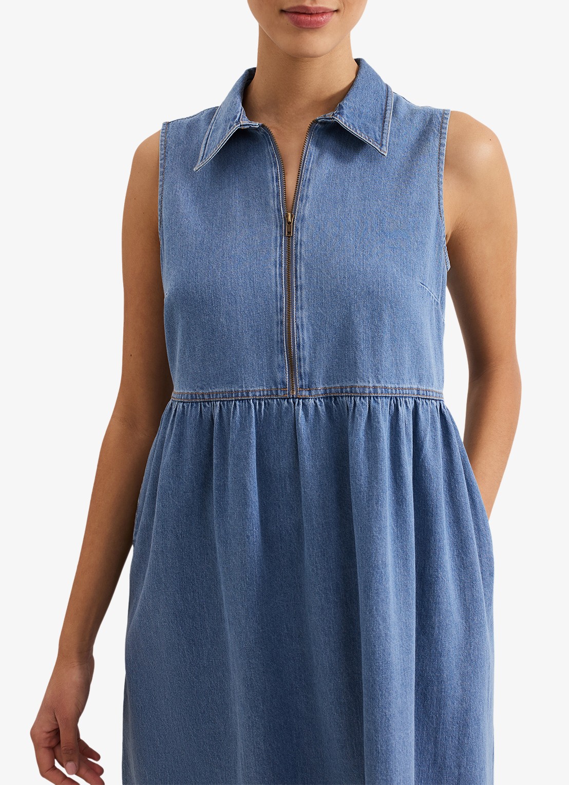 Phase Eight Blakely midi denim jurk met kraag - detail 6 indigo