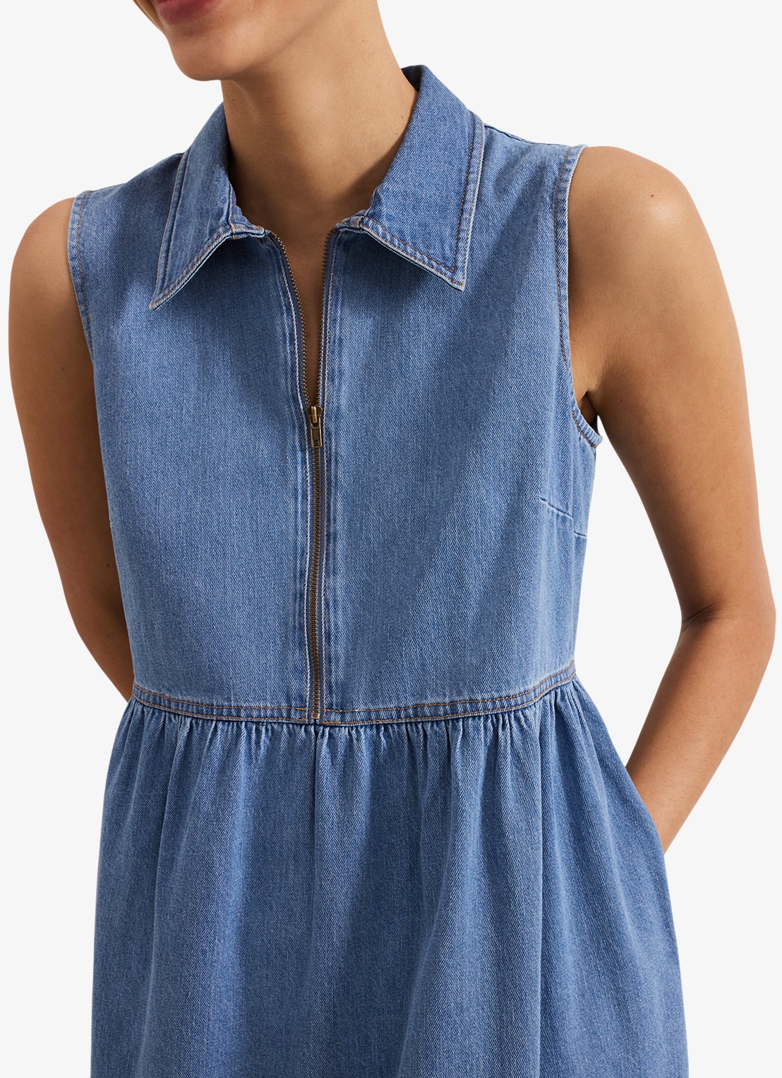 Phase Eight Blakely midi denim jurk met kraag - detail 7 indigo