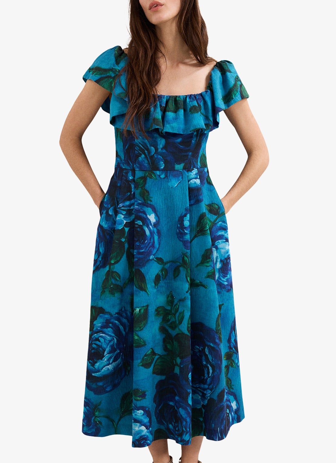 Phase Eight Brianne midi jurk met bloemenprint - detail 4 donkerblauw