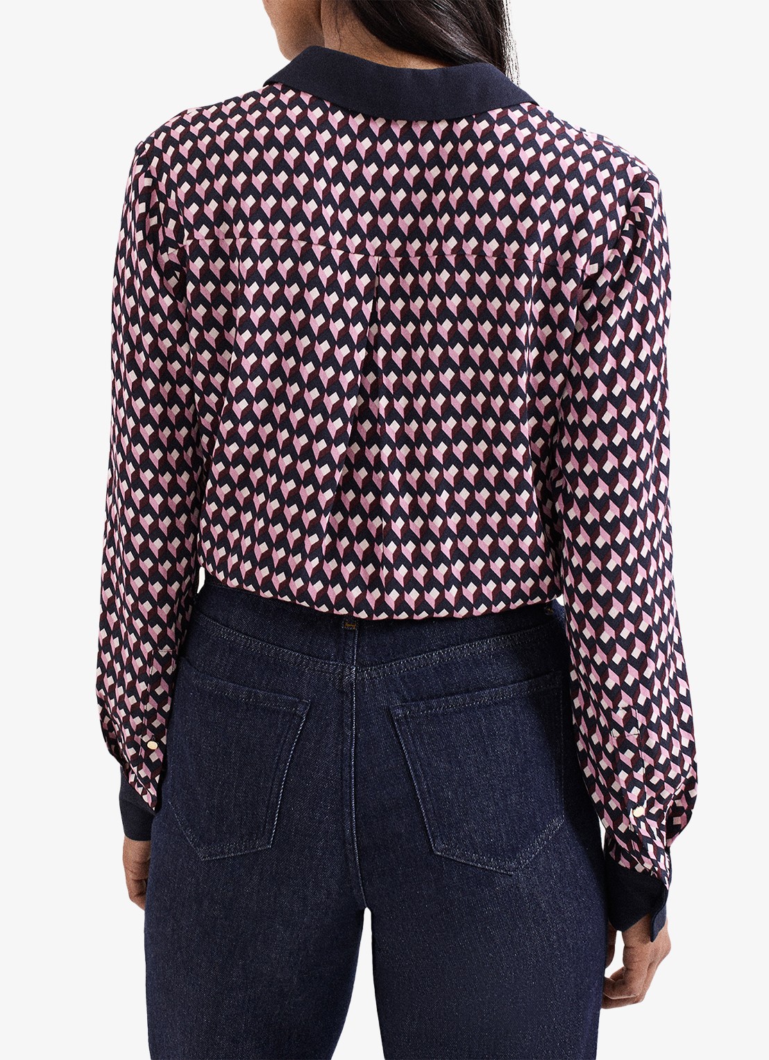 Phase Eight Briar blouse met grafische print - achterkant donkerblauw