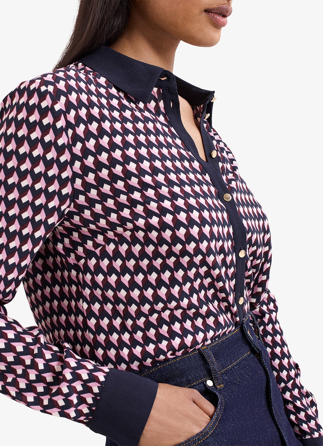 Phase Eight Briar blouse met grafische print - detail 4 donkerblauw