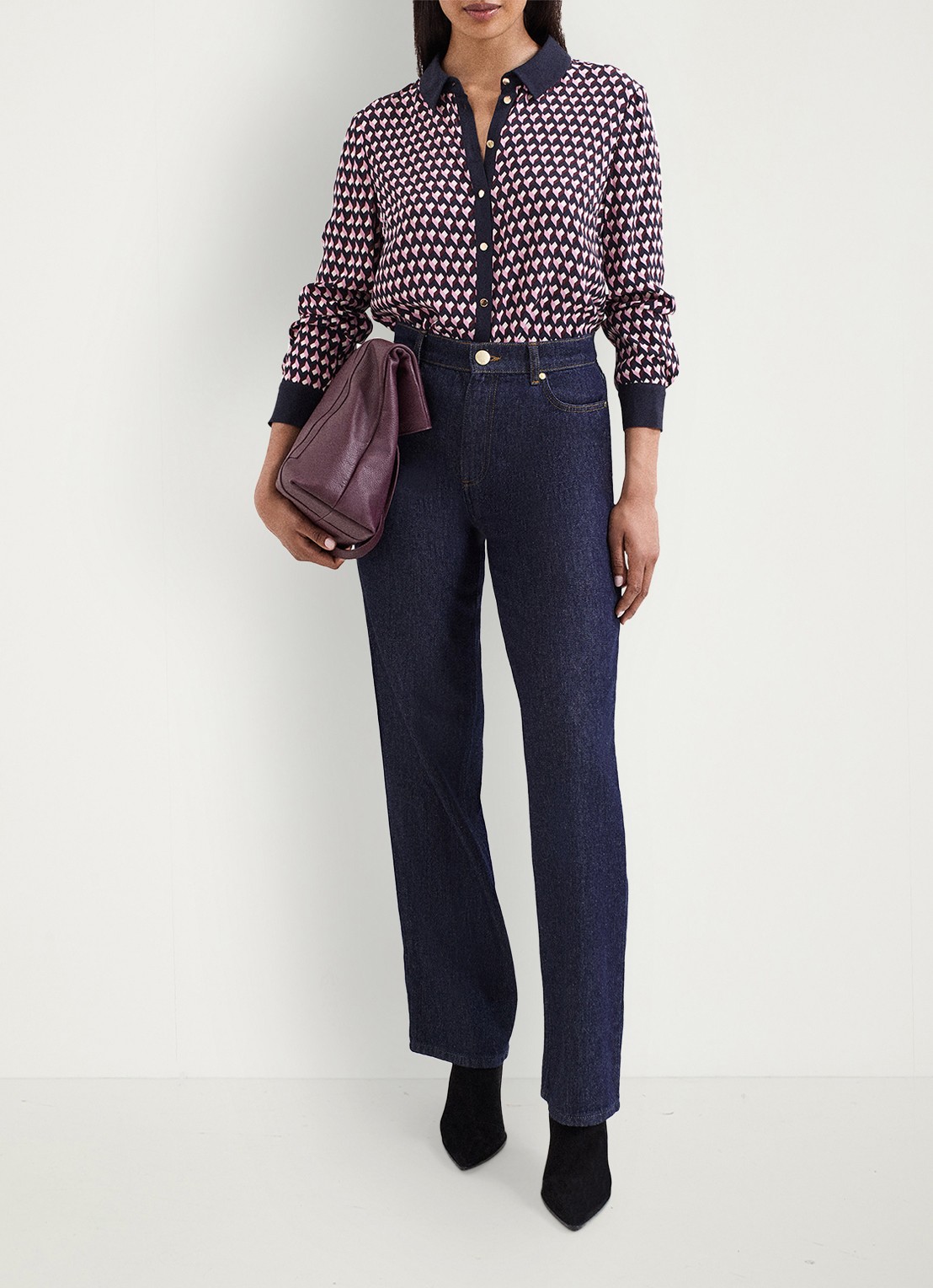 Phase Eight Briar blouse met grafische print - voorkant 8 donkerblauw