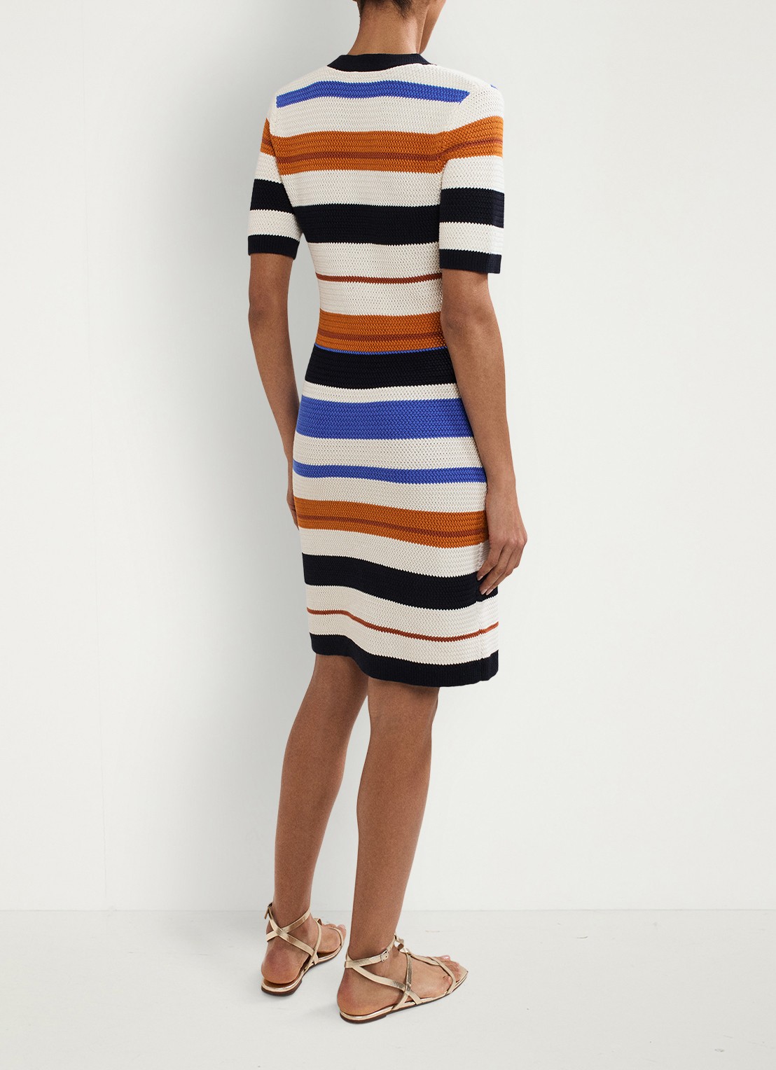 Phase Eight Bridget grofgebreide midi jurk met streepprint - achterkant zwart